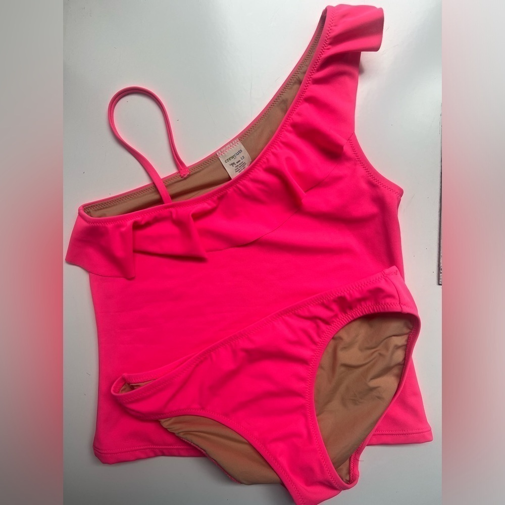 Crewcuts Neon Pink Ruffled Tankini. Girls Size 12. EUC!